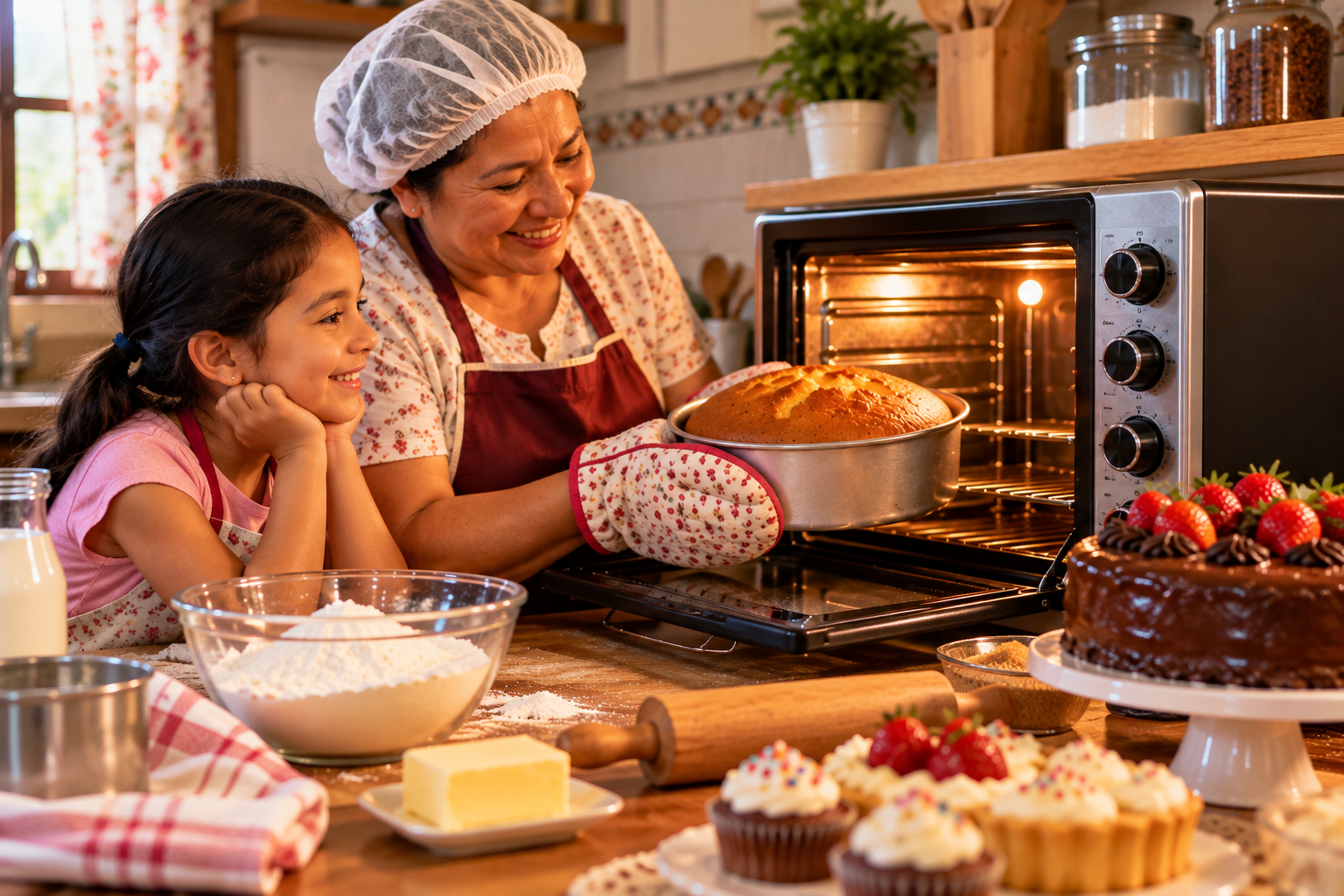 Preparación artesanal de tortas y postres en familia